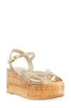 Stuart Weitzman Women's Carmen Metallic Cork Wedge Sandals In Light Gold