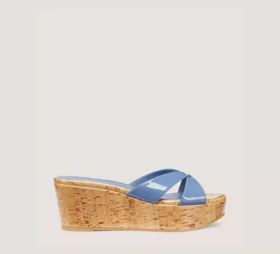 Stuart Weitzman Carmen Denim Crisscross Wedge Sandals In Washed