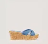 Stuart Weitzman Carmen Denim Crisscross Wedge Sandals In Washed Blue Denim