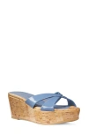 Stuart Weitzman Carmen Wedge Sandal In Blue Steel