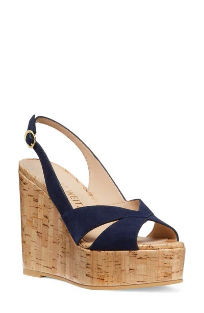 Stuart Weitzman Dayna Suede Platform Wedge Sandals In Nice Blue