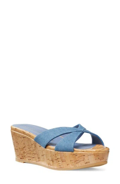 Stuart Weitzman Carmen Denim Crisscross Wedge Sandals In Washed