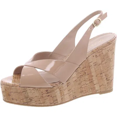 Stuart Weitzman Dayna Patent Crisscross Wedge Platform Sandals In Adobe