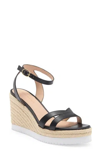 Stuart Weitzman Catlina Leather Espadrille Wedge Sandal In Black