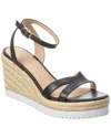 Stuart Weitzman Catlina Leather Espadrille Wedge Sandal In Black