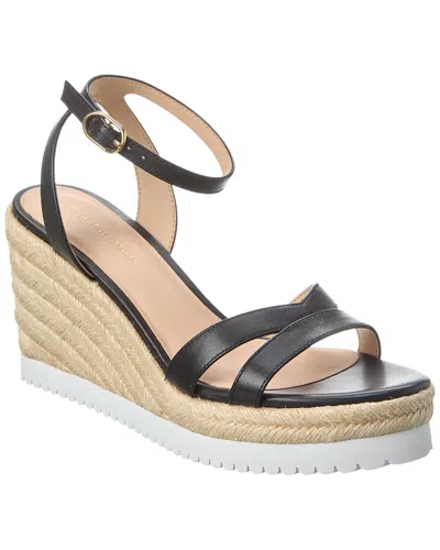 Stuart Weitzman Catlina Leather Espadrille Wedge Sandal In Black