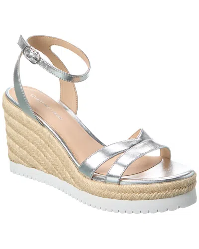 Stuart Weitzman Catlina Leather Espadrille Wedge Sandal In Silver