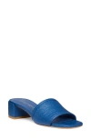 Stuart Weitzman Cayman Linen Block-heel Mule Sandals In Indigo.