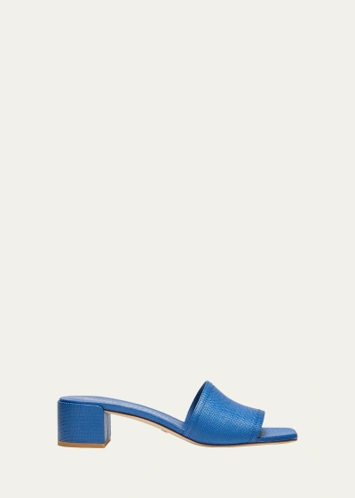 Stuart Weitzman Cayman Linen Block-heel Mule Sandals In Indigo