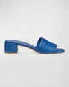 Stuart Weitzman Cayman Linen Block-heel Mule Sandals In Indigo
