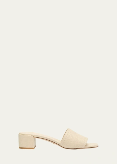 STUART WEITZMAN CAYMAN LINEN BLOCK-HEEL MULE SANDALS