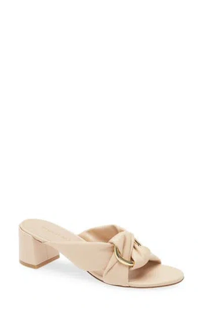Stuart Weitzman Cece Leather Twisted Ring Slide Sandals In Barely Beige