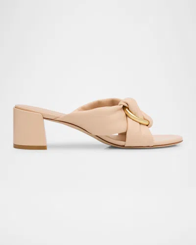 Stuart Weitzman Cece Leather Twisted Ring Slide Sandals In Barely Beige