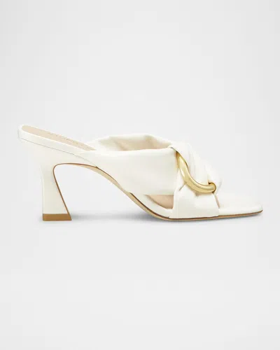 Stuart Weitzman Cece Leather Twisted Ring Slide Sandals In Cream