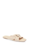 Stuart Weitzman Cece Twisted Leather Ring Slide Sandals In Barely Beige