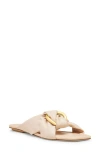 Stuart Weitzman Cece Twisted Leather Ring Slide Sandals In Barely Beige