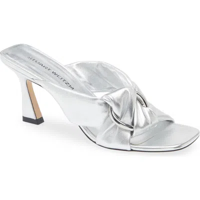 Stuart Weitzman Cece Metallic Twisted Ring Slide Sandals In Silver