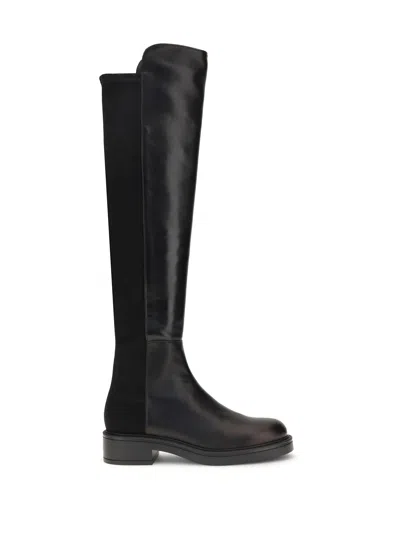 Stuart Weitzman Keelan Leather And Neoprene Over-the-knee Boots In Black