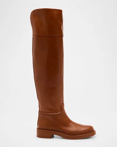 Stuart Weitzman Celia Leather Over-the-knee Riding Boots In Bridle Brown Tonal