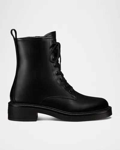 Stuart Weitzman Celia Lite Leather Lace-up Combat Boots In Black
