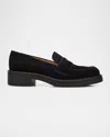 Stuart Weitzman Celia Lite Suede Penny Loafers In Black