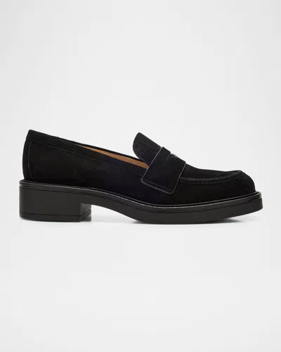 Stuart Weitzman Celia Lite Suede Penny Loafers In Black