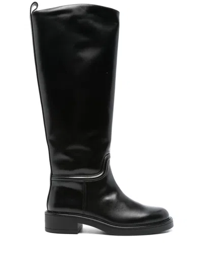 Stuart Weitzman Stylish Knee-high Leather Block Heel Boots In Black