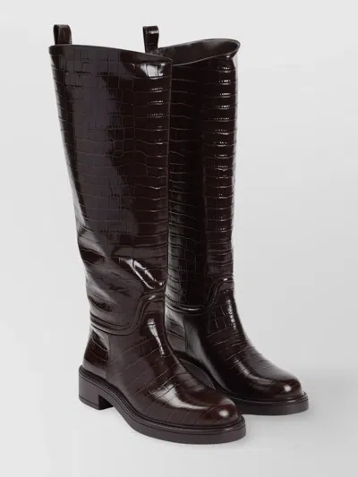 Stuart Weitzman Celia Riding Boots Croco-embossed Calf Leather In Black