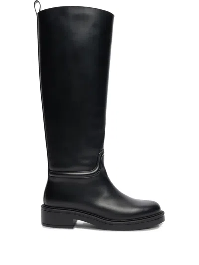 Stuart Weitzman Stylish Knee-high Leather Block Heel Boots In Black