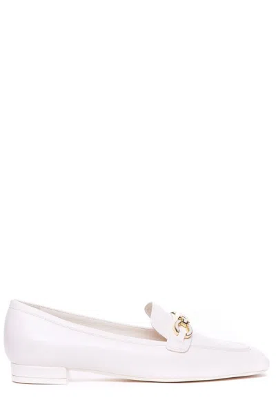 Stuart Weitzman Signature Square Leather Loafers In White