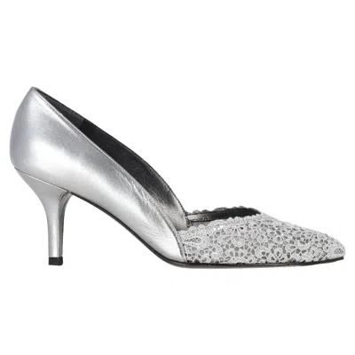 Stuart Weitzman Chantelle Lace Toe Pumps In Silver Leather