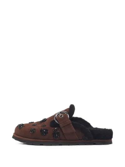 Pre-owned Stuart Weitzman Chrystie Embellished Mules In Brown