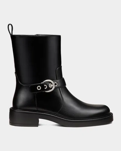 Stuart Weitzman Chrystie Leather Zip Booties In Black