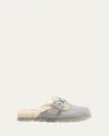 Stuart Weitzman Chrystie Shearling-lined Flannel Mules In Gray