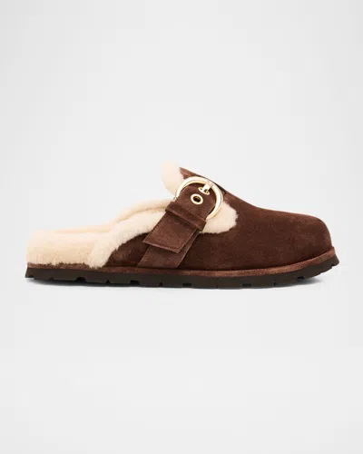 STUART WEITZMAN CHRYSTIE SHEARLING-LINED SUEDE MULES