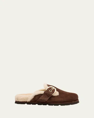 Stuart Weitzman Chrystie Shearling-lined Suede Mules In Brown