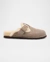 Stuart Weitzman Chrystie Shearling-lined Twill Mules In Brown
