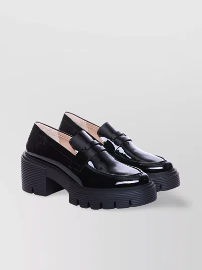 Stuart Weitzman Chunky Heel Patent Leather Loafers Platform In Black
