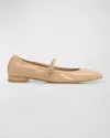 Stuart Weitzman Claris Leather Mary Jane Ballet Flats In Adobe