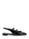Stuart Weitzman Black Slingback Ballet Shoes With Crystal Embellishment In Patent Leather Woman In Black