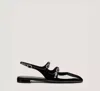 Stuart Weitzman Black Slingback Ballet Shoes With Crystal Embellishment In Patent Leather Woman In Black