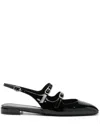 Stuart Weitzman Black Slingback Ballet Shoes With Crystal Embellishment In Patent Leather Woman In Black