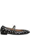 Stuart Weitzman Claris Studded Leather Mary Jane Flats In Schwarz