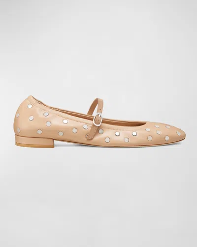 STUART WEITZMAN CLARIS STUDDED LEATHER MARY JANE FLATS