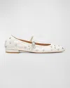 Stuart Weitzman Claris Studded Leather Mary Jane Flats In Cream.
