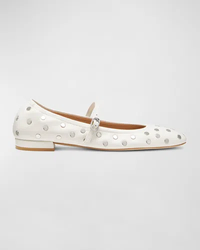 Stuart Weitzman Claris Studded Leather Mary Jane Flats In Cream