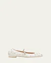 Stuart Weitzman Claris Studded Leather Mary Jane Flats In Cream.