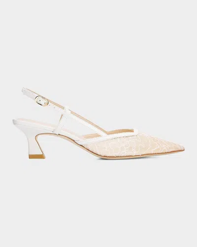 Stuart Weitzman Clone 50mm Vinnie Floral Lace And Leather Slingback Pumps In Neutral