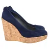 Stuart Weitzman Corkswoon Wedge Pumps In Navy Blue Suede In Blue