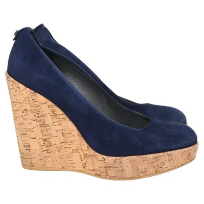 Stuart Weitzman Corkswoon Wedge Pumps In Navy Blue Suede